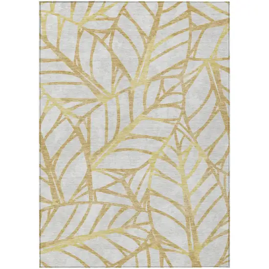 Gold And Beige Floral Washable Indoor Outdoor Area Rug Photo 1