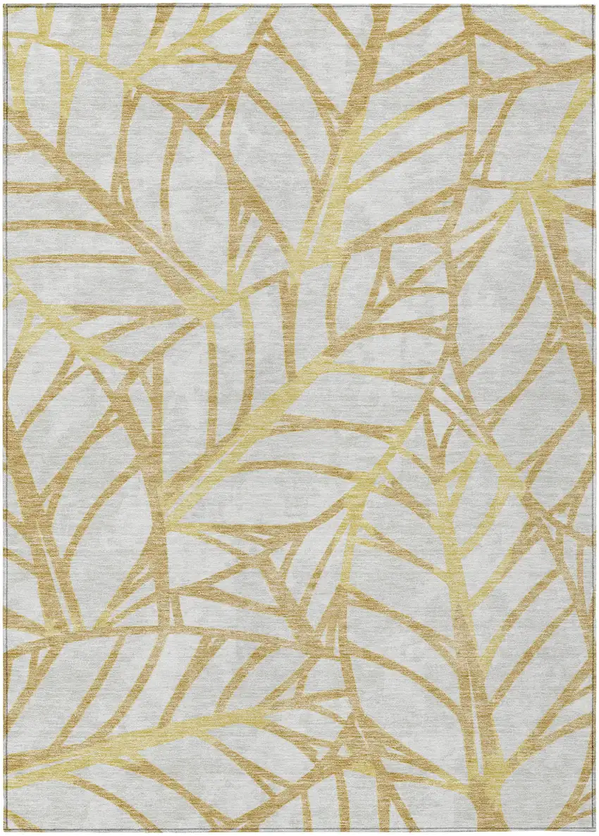 Gold And Beige Floral Washable Indoor Outdoor Area Rug Photo 1