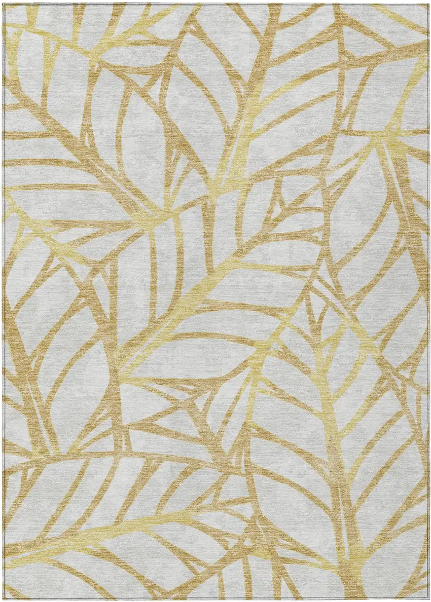 Gold And Beige Floral Washable Indoor Outdoor Area Rug Photo 1