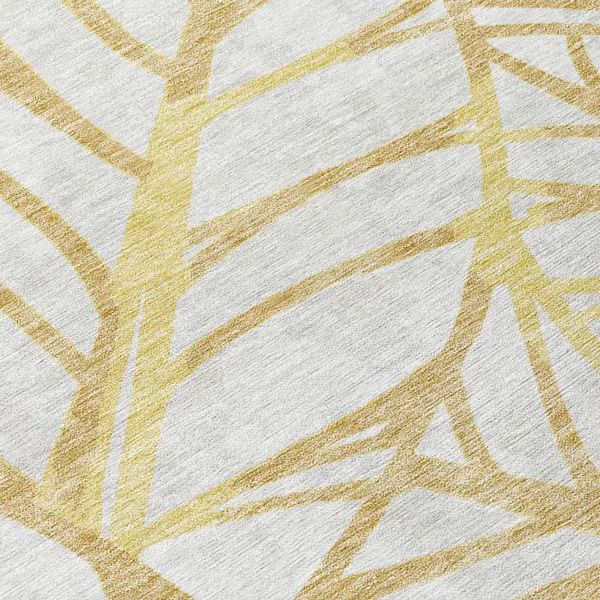 Gold And Beige Floral Washable Indoor Outdoor Area Rug Photo 3