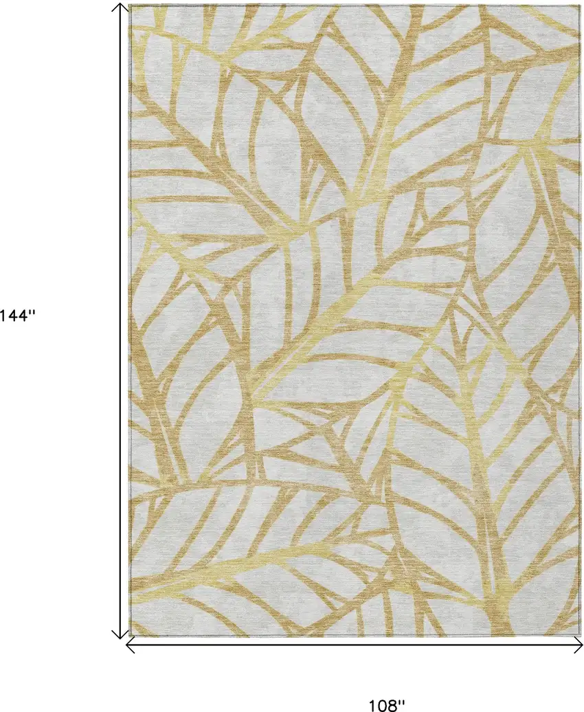 Gold And Beige Floral Washable Indoor Outdoor Area Rug Photo 3