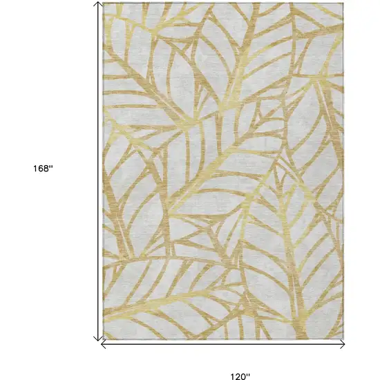 Gold And Beige Floral Washable Indoor Outdoor Area Rug Photo 3