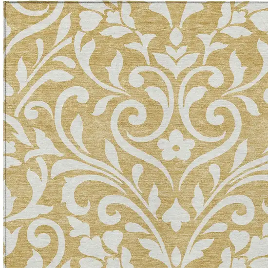 Gold And Beige Floral Washable Indoor Outdoor Area Rug Photo 6