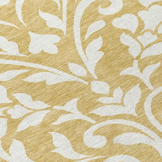 Gold And Beige Floral Washable Indoor Outdoor Area Rug Photo 9
