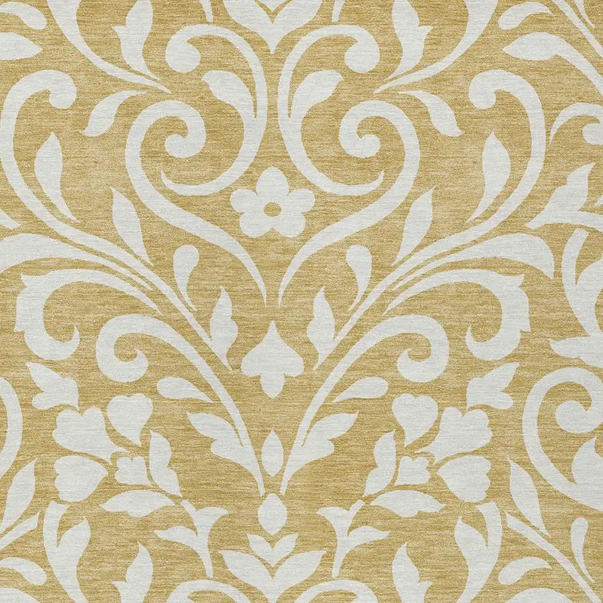 Gold And Beige Floral Washable Indoor Outdoor Area Rug Photo 6
