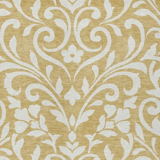 Gold And Beige Floral Washable Indoor Outdoor Area Rug Photo 6