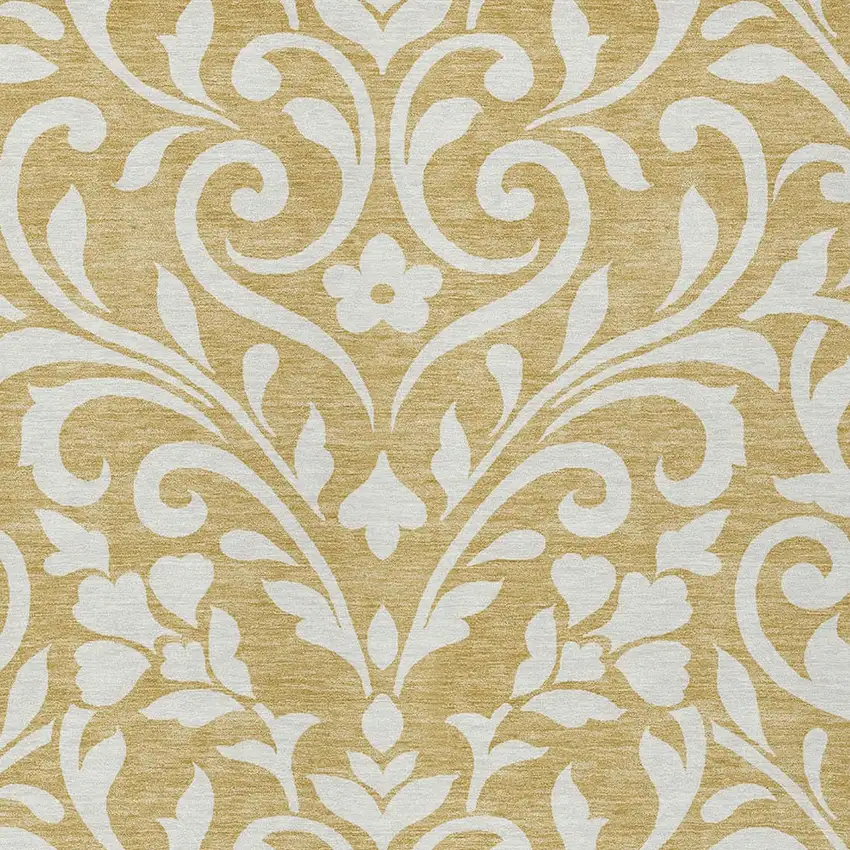 Gold And Beige Floral Washable Indoor Outdoor Area Rug Photo 6