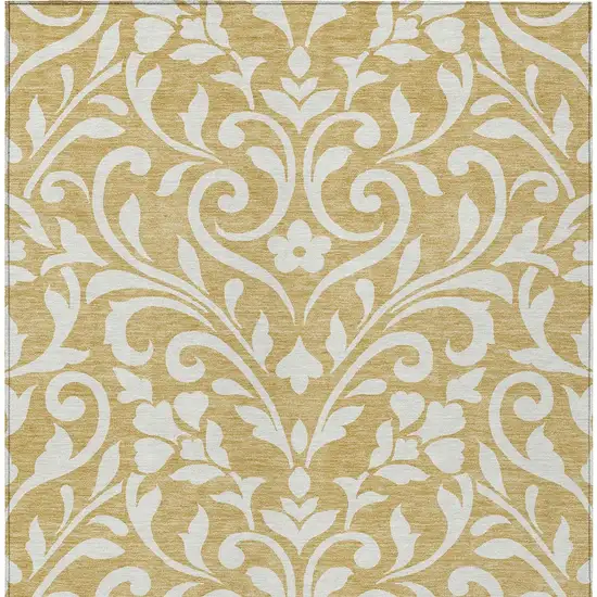 Gold And Beige Floral Washable Indoor Outdoor Area Rug Photo 7
