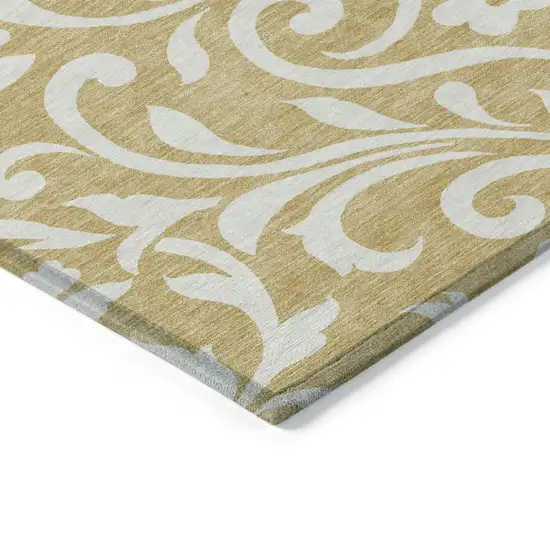 Gold And Beige Floral Washable Indoor Outdoor Area Rug Photo 5