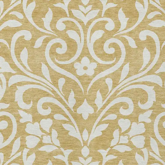 Gold And Beige Floral Washable Indoor Outdoor Area Rug Photo 6