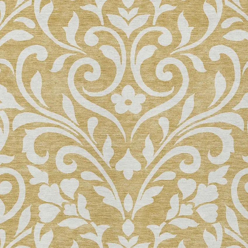 Gold And Beige Floral Washable Indoor Outdoor Area Rug Photo 6