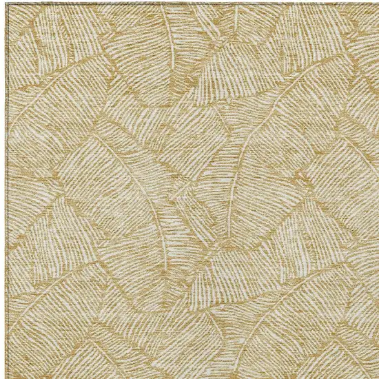 Gold And Beige Floral Washable Indoor Outdoor Area Rug Photo 7
