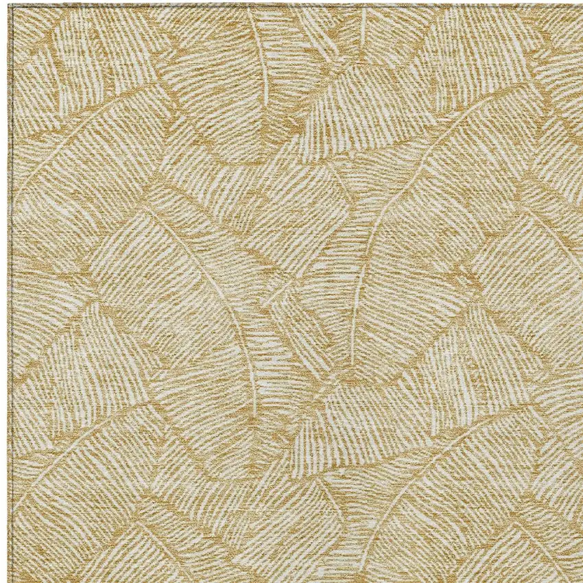 Gold And Beige Floral Washable Indoor Outdoor Area Rug Photo 7