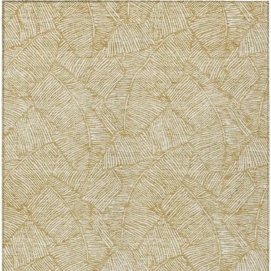 Gold And Beige Floral Washable Indoor Outdoor Area Rug Photo 7
