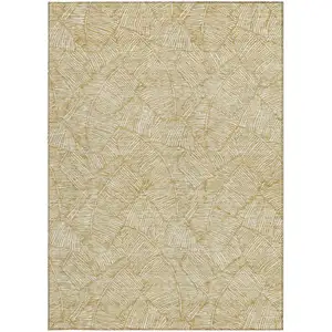 Photo of Gold And Beige Floral Washable Indoor Outdoor Area Rug