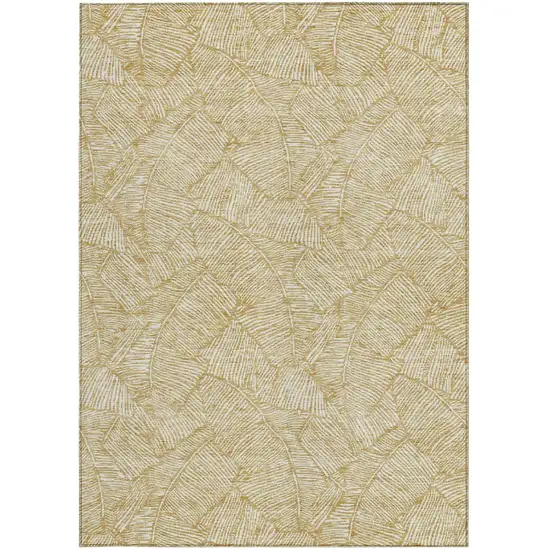Gold And Beige Floral Washable Indoor Outdoor Area Rug Photo 8