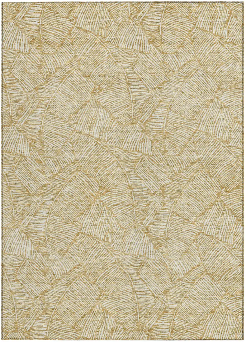 Gold And Beige Floral Washable Indoor Outdoor Area Rug Photo 8
