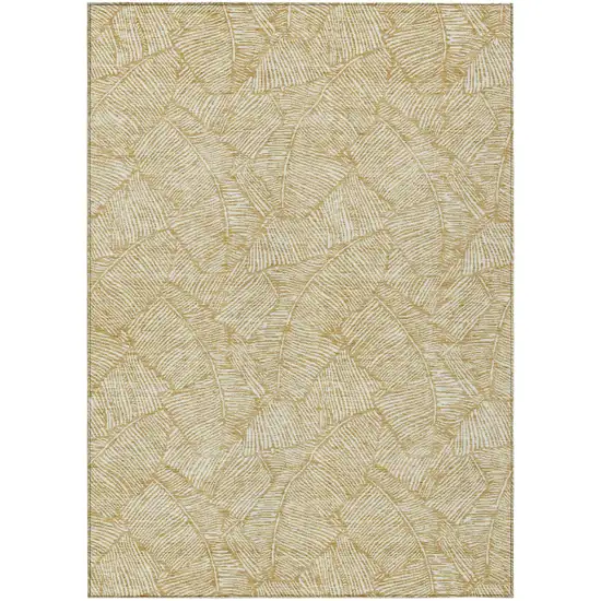 Gold And Beige Floral Washable Indoor Outdoor Area Rug Photo 2