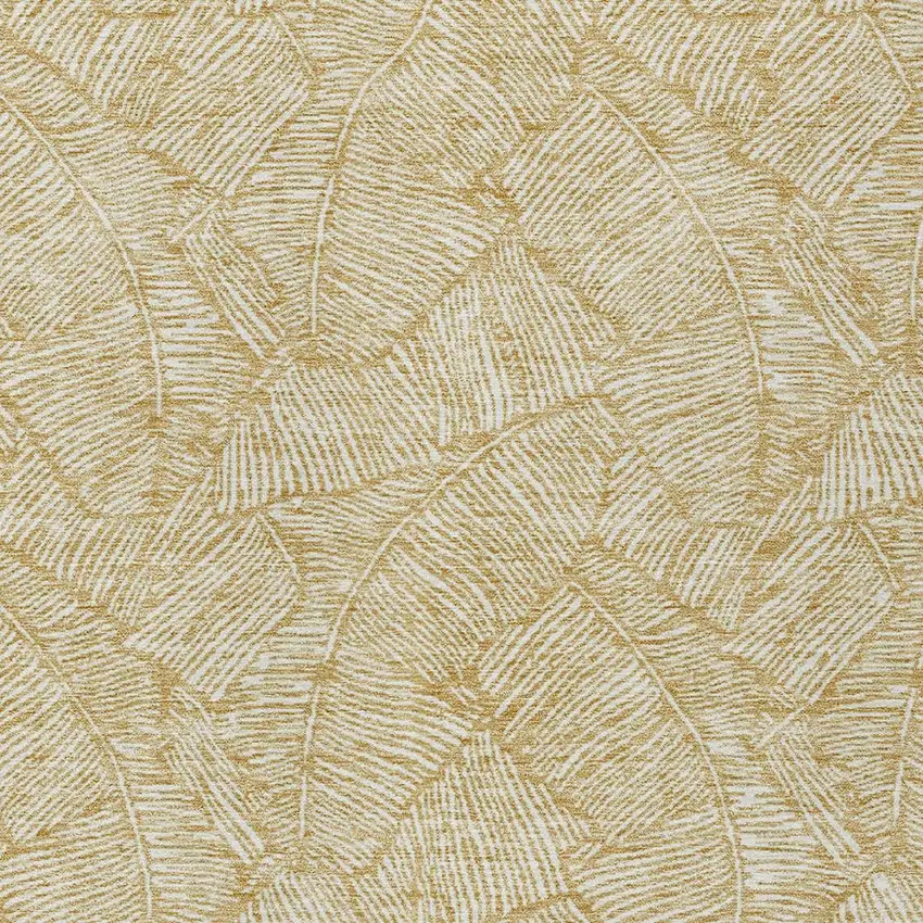 Gold And Beige Floral Washable Indoor Outdoor Area Rug Photo 7