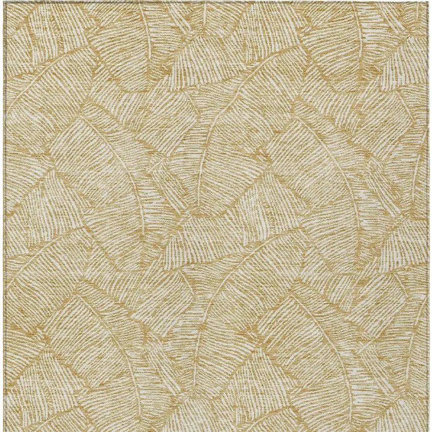Gold And Beige Floral Washable Indoor Outdoor Area Rug Photo 8