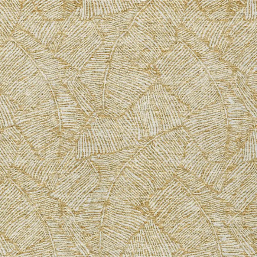 Gold And Beige Floral Washable Indoor Outdoor Area Rug Photo 7