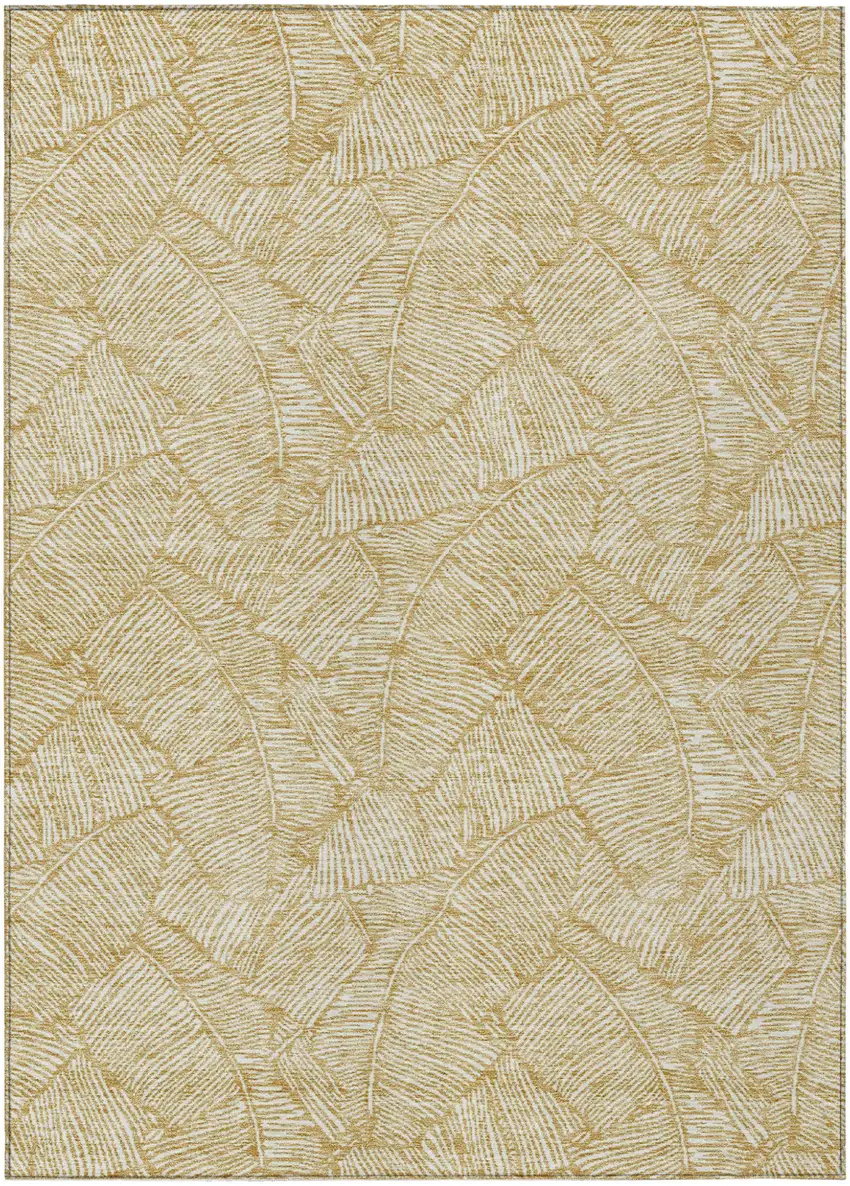 Gold And Beige Floral Washable Indoor Outdoor Area Rug Photo 2