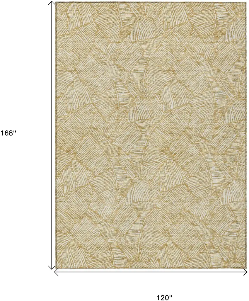 Gold And Beige Floral Washable Indoor Outdoor Area Rug Photo 3