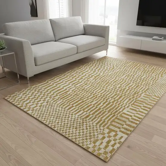 Gold And Beige Geometric Berber Washable Area Rug With UV Protection Photo 1