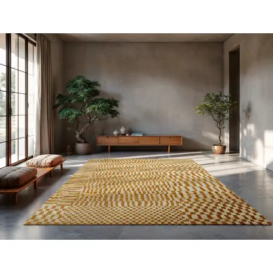 Gold And Beige Geometric Berber Washable Area Rug With UV Protection Photo 3