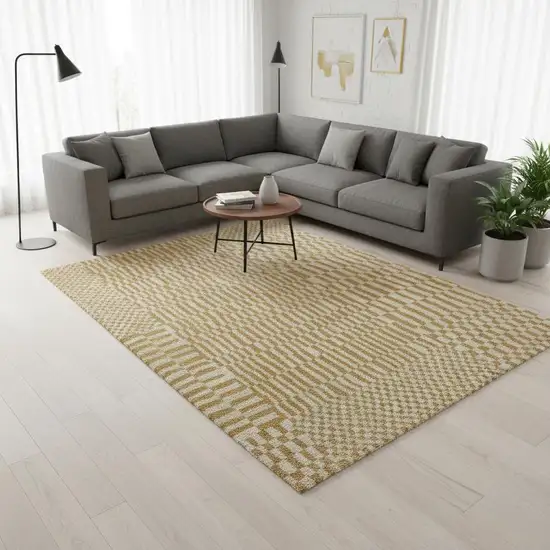 Gold And Beige Geometric Berber Washable Area Rug With UV Protection Photo 1