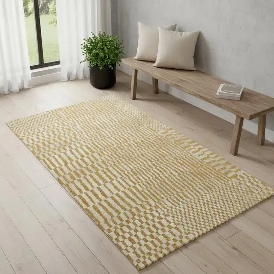 Gold And Beige Geometric Berber Washable Area Rug With UV Protection Photo 1