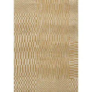 Photo of Gold And Beige Geometric Berber Washable Area Rug With UV Protection