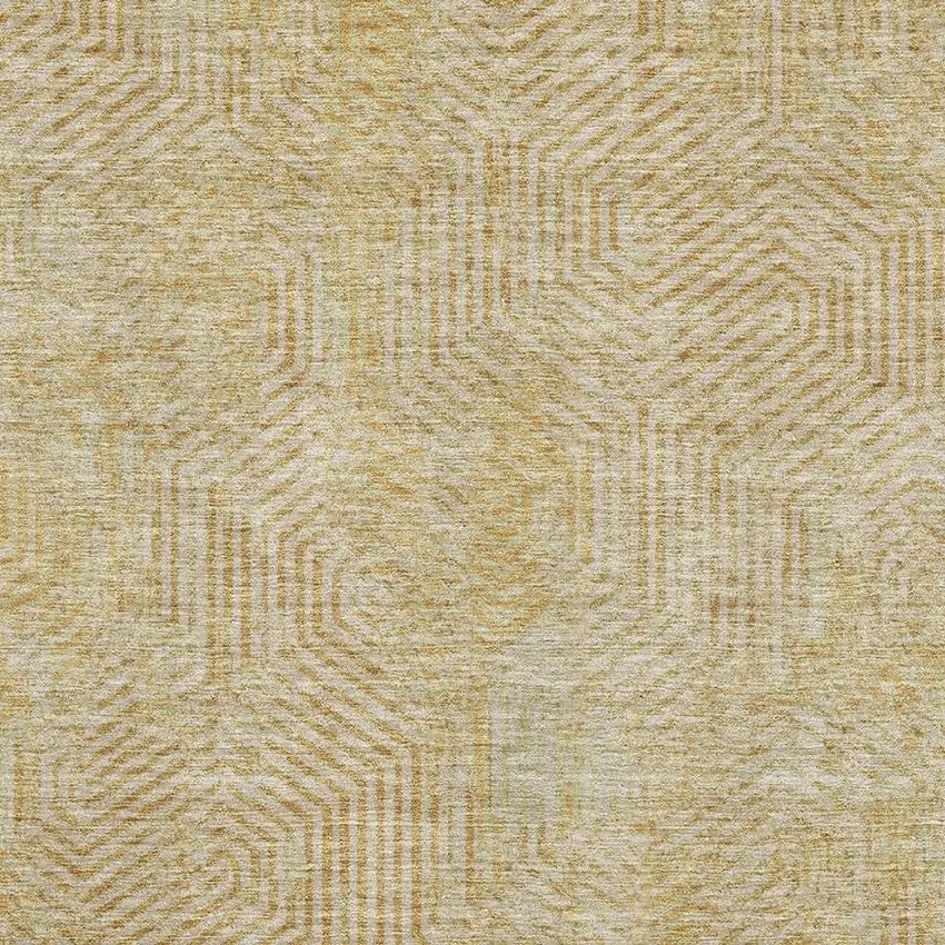 Gold And Beige Geometric Washable Area Rug With UV Protection Photo 3