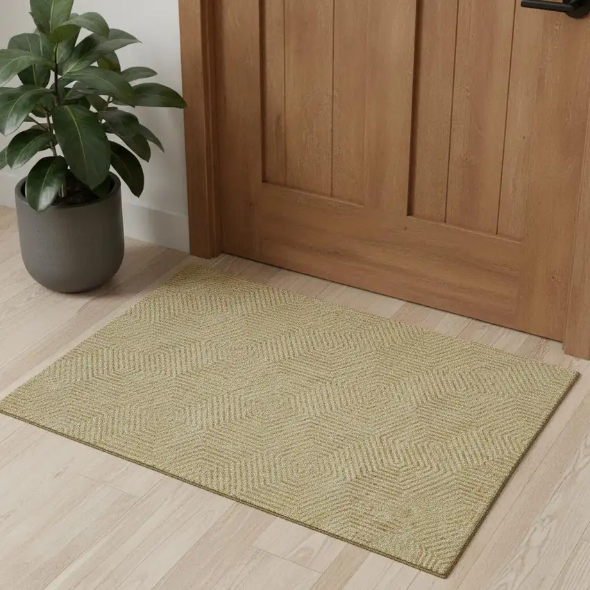 Gold And Beige Geometric Washable Area Rug With UV Protection Photo 1