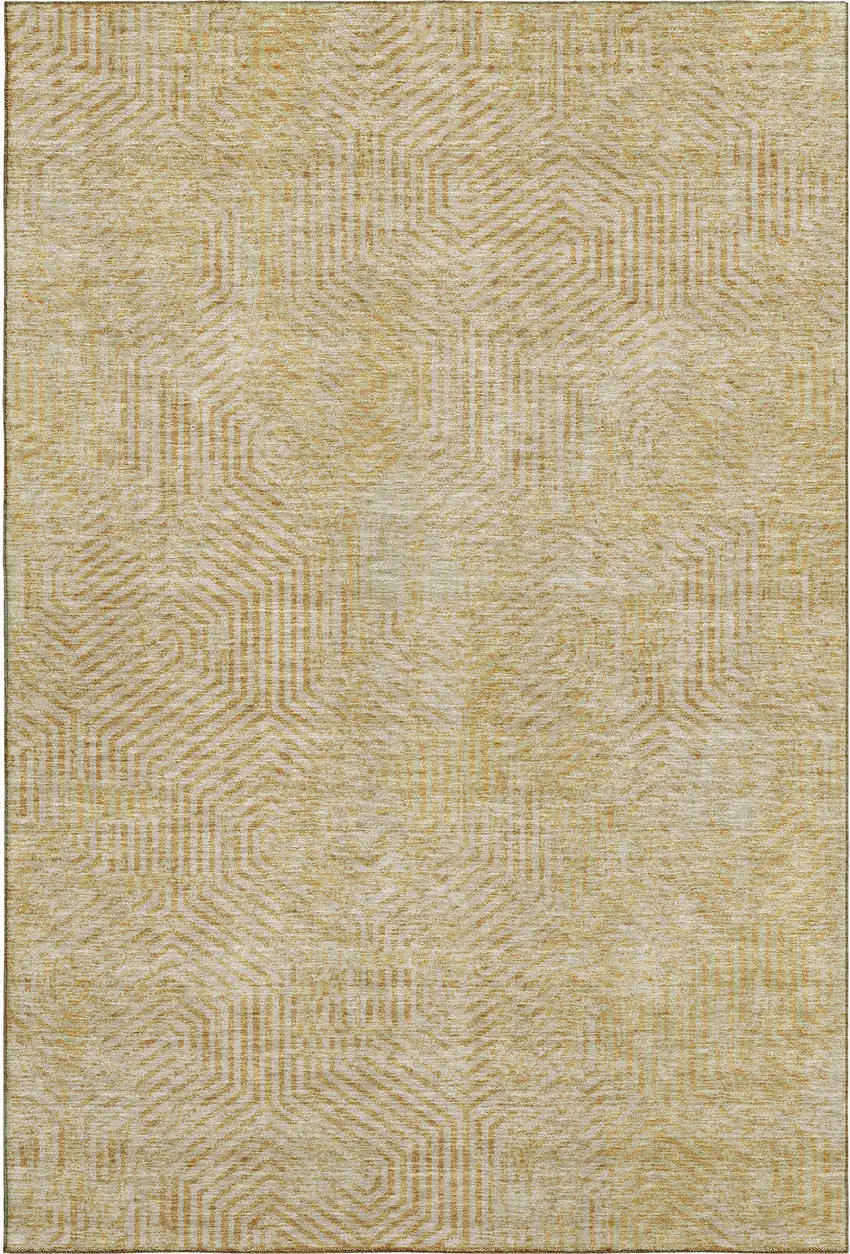 Gold And Beige Geometric Washable Area Rug With UV Protection Photo 1