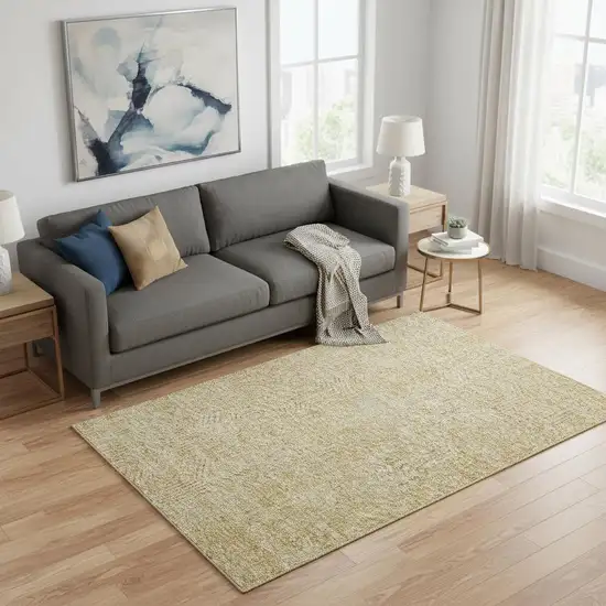 Gold And Beige Geometric Washable Area Rug With UV Protection Photo 2