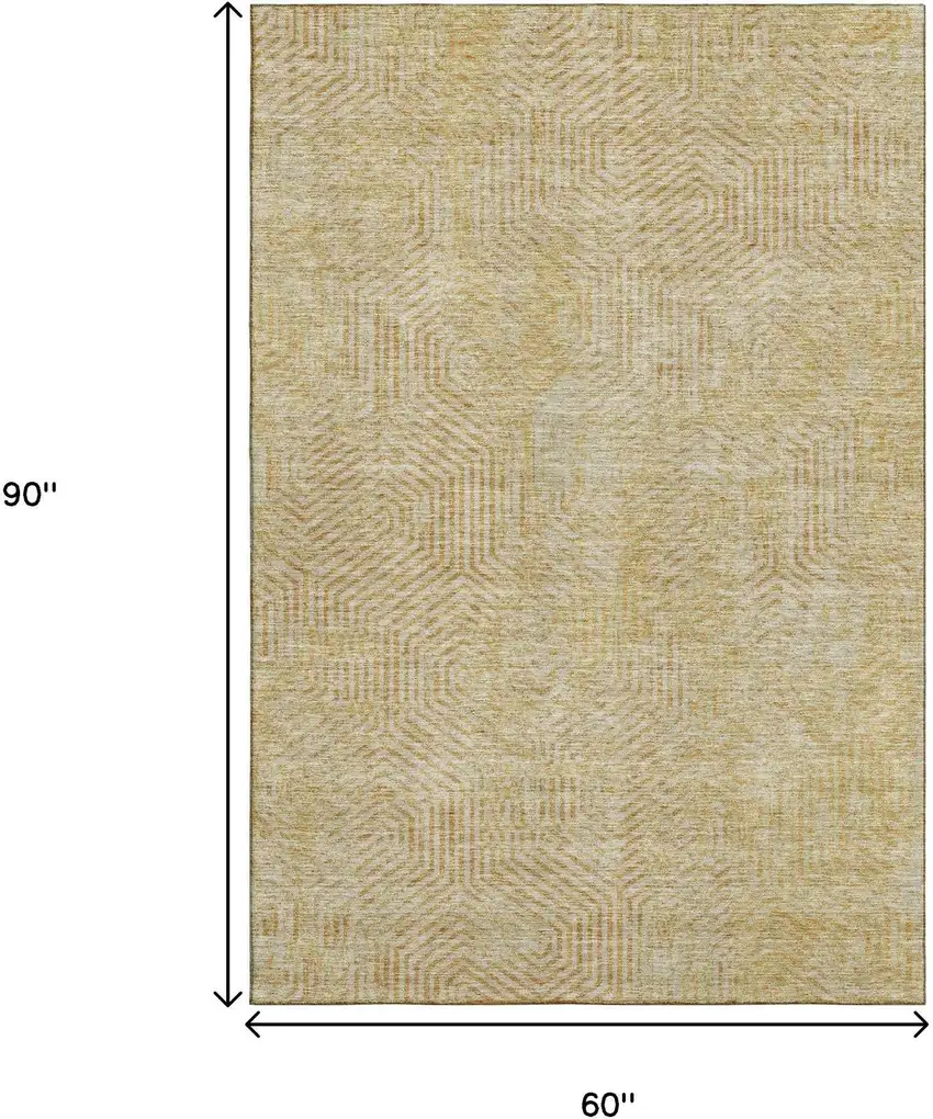 Gold And Beige Geometric Washable Area Rug With UV Protection Photo 9