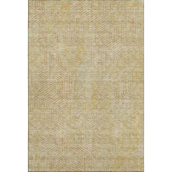 Gold And Beige Geometric Washable Area Rug With UV Protection Photo 1