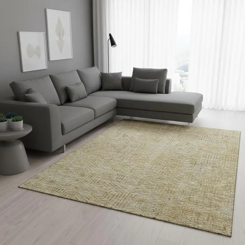 Gold And Beige Geometric Washable Area Rug With UV Protection Photo 2