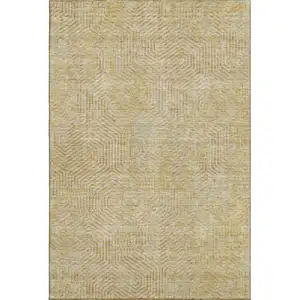 Photo of Gold And Beige Geometric Washable Area Rug With UV Protection