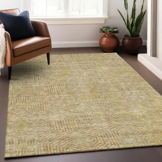 Gold And Beige Geometric Washable Area Rug With UV Protection Photo 4