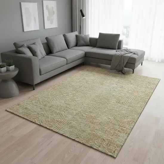 Gold And Beige Geometric Washable Area Rug With UV Protection Photo 2
