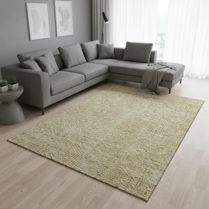 Gold And Beige Geometric Washable Area Rug With UV Protection Photo 2