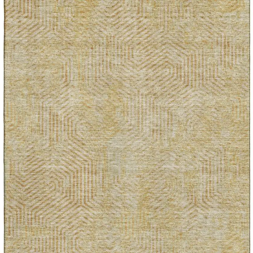 Gold And Beige Geometric Washable Area Rug With UV Protection Photo 3