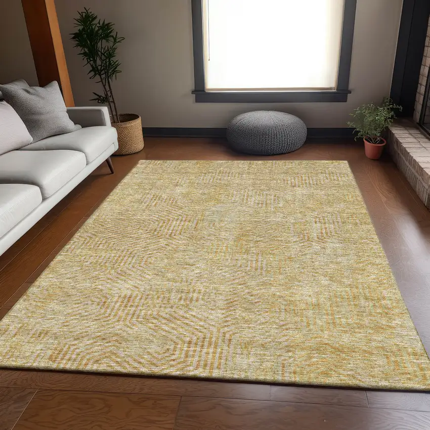 Gold And Beige Geometric Washable Area Rug With UV Protection Photo 6
