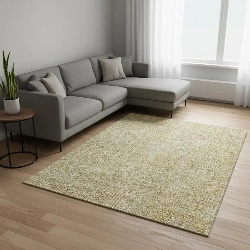 Gold And Beige Geometric Washable Area Rug With UV Protection Photo 2