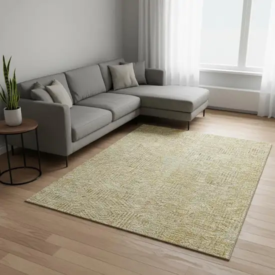 Gold And Beige Geometric Washable Area Rug With UV Protection Photo 2