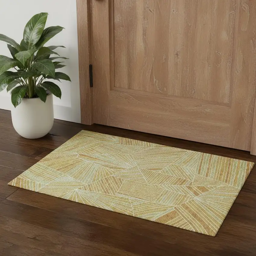 Gold And Beige Geometric Washable Area Rug With UV Protection Photo 1