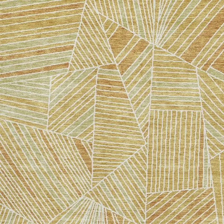 Gold And Beige Geometric Washable Area Rug With UV Protection Photo 4