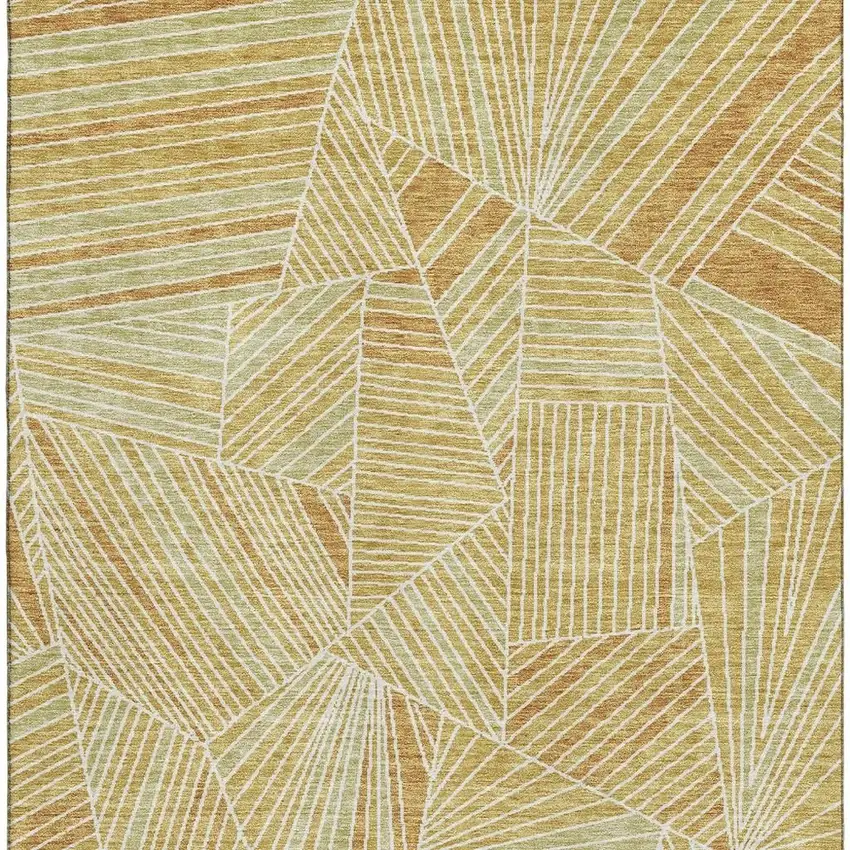 Gold And Beige Geometric Washable Area Rug With UV Protection Photo 5